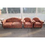 A Habitat traditional three piece suite, comprising two seater settee and two armchairs, upholstered