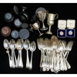 A collection of silver plate flatware to include Old English and Hanovarian pattern together with