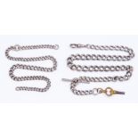 A gents sterling silver Albert chain, plus a smaller necklace chain, 2.25ozt approx