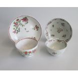 Two Newhall Large Tea Bowls and Saucers. Painted with floral sprays. One marked. Date: circa 1800