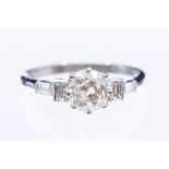 A diamond solitaire platinum ring, the central old European cut diamond weighing approx. 1.20carats,