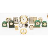 An assembled group of small and miniature travel and decorative clocks, late 20th Century, mostly