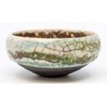 Studio pottery. A contemporary crackle-glazed stoneware bowl by L S 1985.