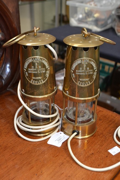 Two late 19th Century protector lamps, Eccles, converted at a later date