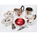 A collection of silver-plate, EPNS including a pair of Georgian style sauce tureens and covers;