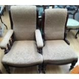 A pair of late Victorian mahogany gentleman's and lady's armchairs, the gent's chair with a