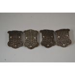 Four 19th Century white metal shoe buckles, no marks, good condition, 6 x 3 cms approx