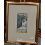 Dudley Hardy RI,  (1867-1922), Portrait of a Lady, 17 x 10cm, watercolour, signed together with