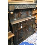 A Jacobean style oak court cupboard, of recent manufacture, traditionally hand crafted