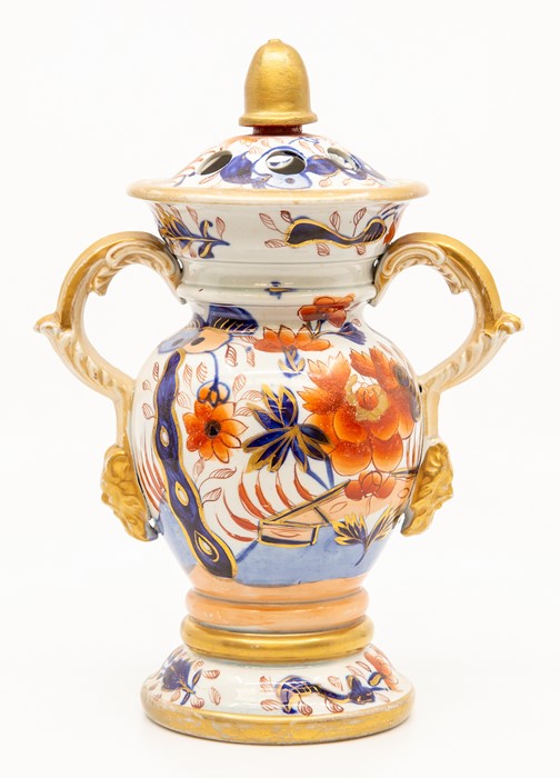 A Mason's Ironstone pot pourri vase and cover, circa 1820, of baluster form with twin scroll and