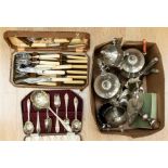 A collection of silver plate and cased plated flat wares including A1 silver plate tea set