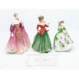 Three Royal Doulton lady figurines; Elizabeth (with certificate), Sweet Holly and Holly CR; no chips