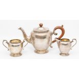 A George V sterling silver three piece tea service, Birmingham, 1930, makers mark for Charles S