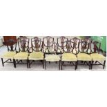 A set of twelve Edwardian Hepplewhite style shield back dining chairs, comprising two sets of six,