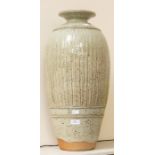 Studio pottery. A very large contemporary green glazed stoneware ovoid vase, unknown maker.