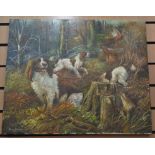 Dennis Barron, springer spaniels in a woodland setting, signed to lower left, unframed, 61 x 51