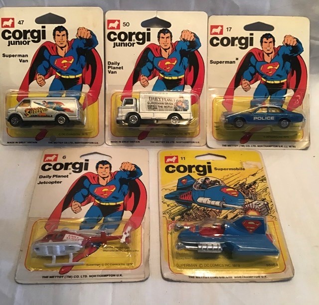 Corgi Juniors: A collection of carded Corgi Juniors Superman vehicles to include: Superman Van no.