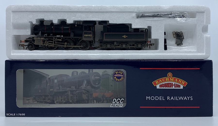 Bachmann: A boxed, Bachmann, OO gauge locomotive and tender, Ivatt Class 2MT, 46443, BR Late