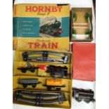 Hornby: A boxed Hornby O gauge clockwork, Tank Goods train set No. 45, with key and box. Contents