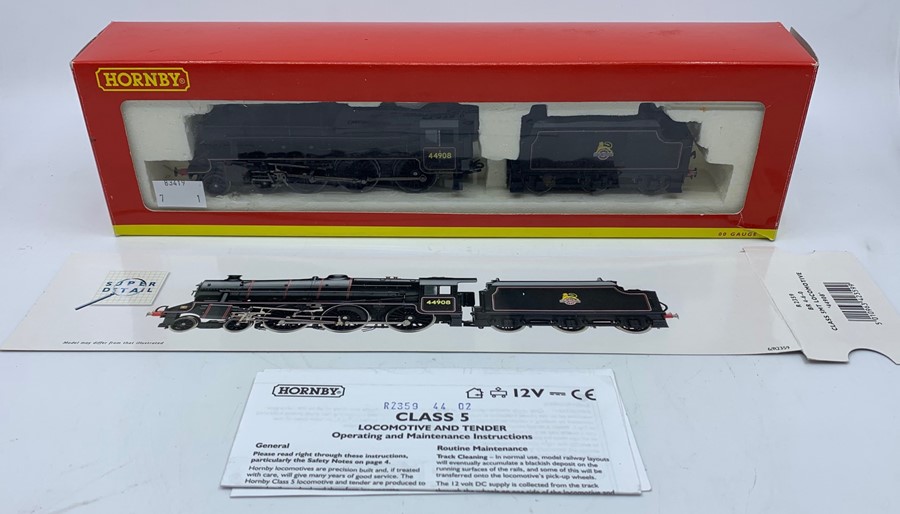 Hornby: A boxed, Hornby, OO gauge, Class 5MT 4-6-0 locomotive and tender, R2359, BR, 'Super Detail',