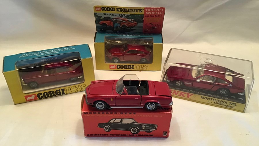 Diecast: A boxed Dinky Toys, Monteverdi 375L, 190, red; together with a boxed Corgi Toys Mini Marcos