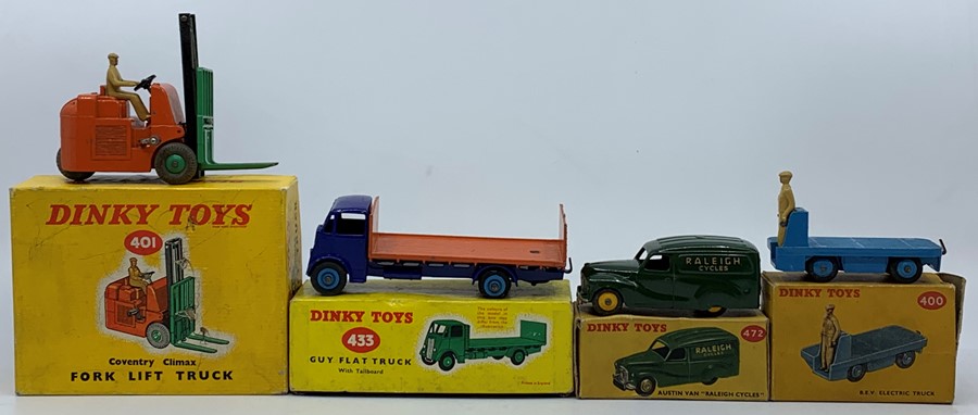 Dinky: A collection of four boxed Dinky Toys to comprise: Austin Van 'Raleigh Cycles', 472, green