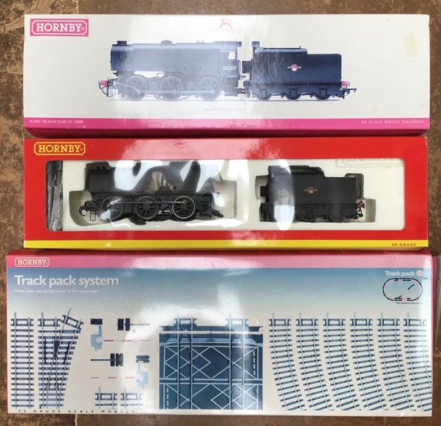 Hornby: A boxed Hornby, BR 0-6-0 Class Q1 '33009' locomotive, R2344; together with a boxed Track