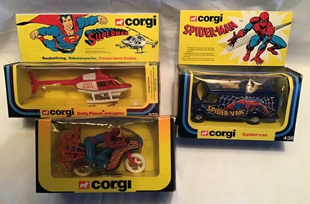 Corgi: A collection of three boxed Corgi Toys vehicles to comprise: Spidervan no.436, Spiderbike