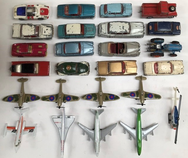 Diecast: A collection of assorted playworn, vintage diecast vehicles including Corgi, Dinky, all
