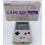 Gameboy Pocket Game Console, fawn, boxed, 1996, original box, Japanese import.