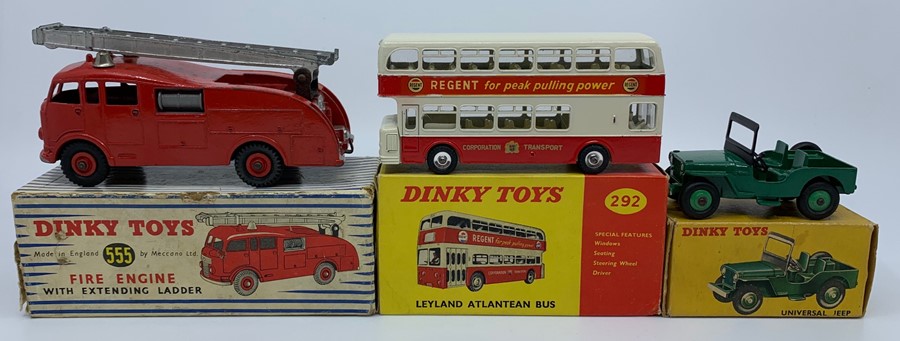 Dinky: A boxed Dinky Toys, Fire Engine with Extending Ladder, 555, paint chips, box heavily worn and