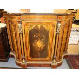 A Gillow and Co mid Victorian walnut and marquetry ormolu mounted credenza, the top with burr walnut