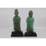 A near pair of Chinese carved green quartz figures of Guanyin, Qing Dynasty, 19th Century,