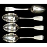 A set of ten early Victorian provincial silver fiddle pattern dessert spoons, each engraved with a