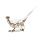 An Edwardian silver realistically cast model of a pheasant, tail height approx. 24cmm x length