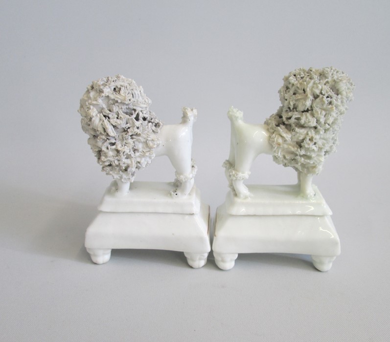 A Pair of Staffordshire ‘Lion Clipped’ Poodles  standing on footed oblong tiered plinths. Both - Image 3 of 4
