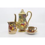 A matched Royal Worcester fruit painted coffee set, 1920s to post-war, painted with peaches, apples,