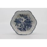 A Worcester teapot stand, circa 1770-80, of lobed hexagonal shape and printed in blue with the '