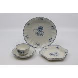 A group of Worcester porcelain printed in blue with the 'Gilliflower' pattern, including a reeded