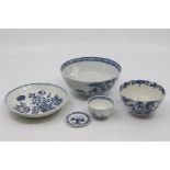 An assembled group of Worcester porcelain, circa 1770-90, including a sugar bowl painted in blue