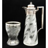 A Victorian silver mounted twist design hobnail and plain cut glass claret jug, with silver