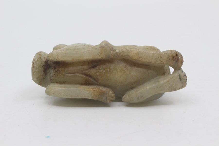 A Chinese carved soapstone seal, late 19th Century, of pink-veined and pale grey hue, carved with - Image 6 of 7