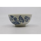 A Worcester blue printed sugar bowl, circa 1780, of plain rounded form and decorated with the 'Birds