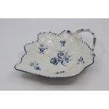 A Worcester leaf-shaped pickle dish, circa 1770-85, printed in blue with the 'Gilliflower'