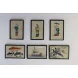 A set of six Chinese miniature paintings on pith paper, 19th/20th Century, painted in colours and