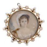 A 19th century portrait miniature of a Lady inset to the centre, the framed surround set with