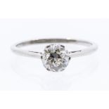 ***WITHDRAWN*** A diamond solitaire and platinum ring, comprising an old European cut diamond with a