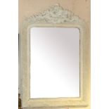 A 19th Century white painted gesso wall mirror, the plain arch-topped plate within a bead-moulded