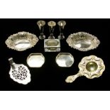 A collection of silver to include: set of three Kiddish cups, by John Rose, Birmingham, 1918; a pair