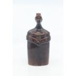 A treacle glazed stoneware reform type flask of Queen Victoria, possibly Rockingham, mid 19th